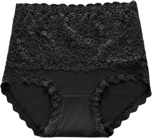 Women's High Waist Cotton Underwear Soft Brief Sexy Lace Panties Regular Butt Lift Seamless Brief