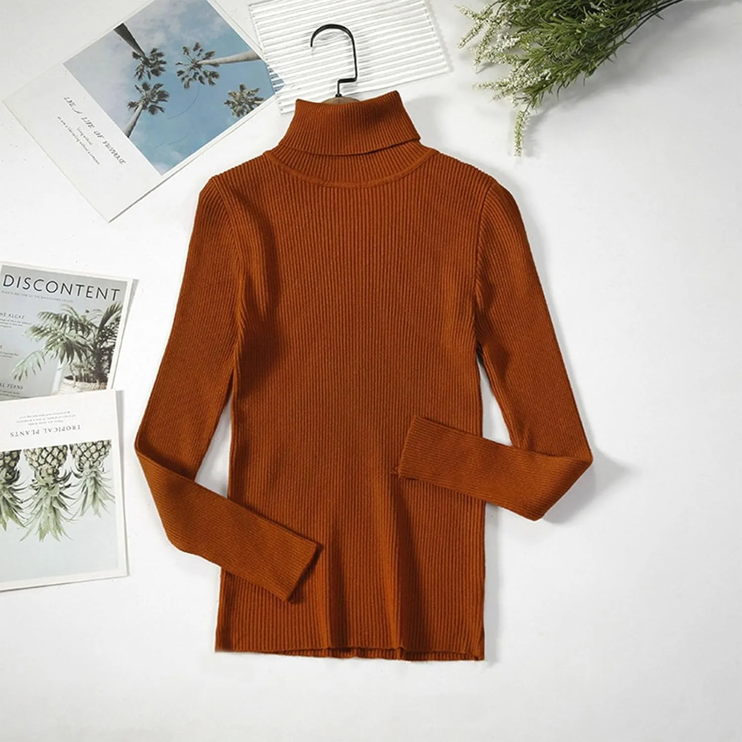 Women's Knit Turtleneck Sweater Fall Fashion Long Sleeve Outfits Solid Color Basic Tops Pullover Casual Sweater