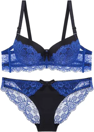 Women's Lace Bra and Panties 2 Piece Valentine Lingerie Underwear Set Sexy & Comfort Push up Matching Bralette Panty