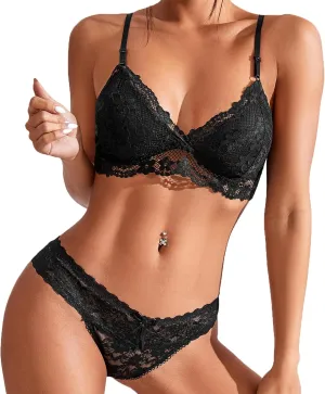Womens Lace Bra No Underwire Unlined Plunge Triangle Bralettes