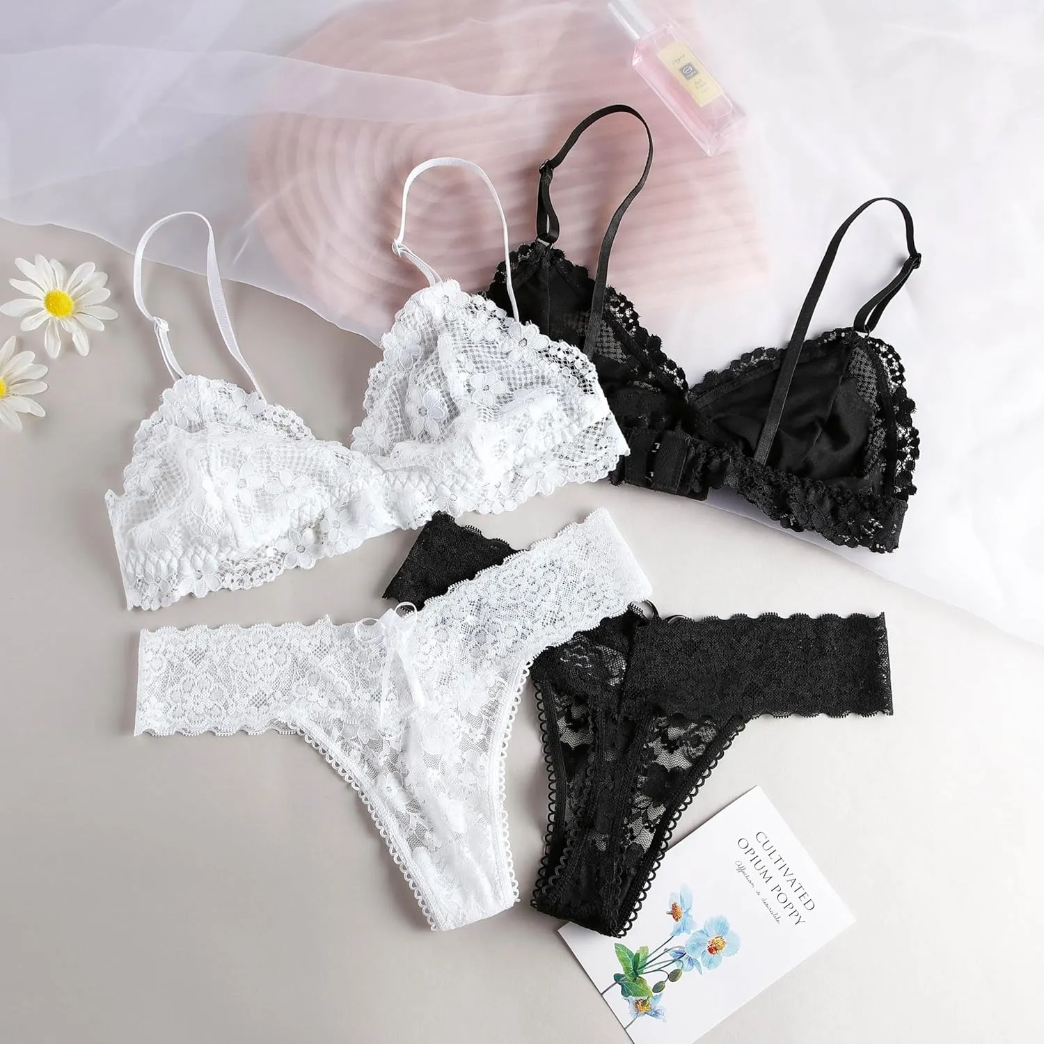 Womens Lace Bra No Underwire Unlined Plunge Triangle Bralettes