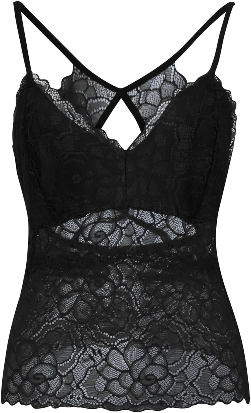 Women's Lace Bralette Cami Tops Sexy Padded Bustier Adjustable Strap Crop Top Wireless Bra Underwear