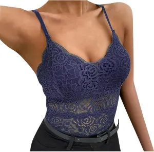 Women's Lace Bralette Cami Tops Sexy Padded Bustier Adjustable Strap Crop Top Wireless Bra Underwear