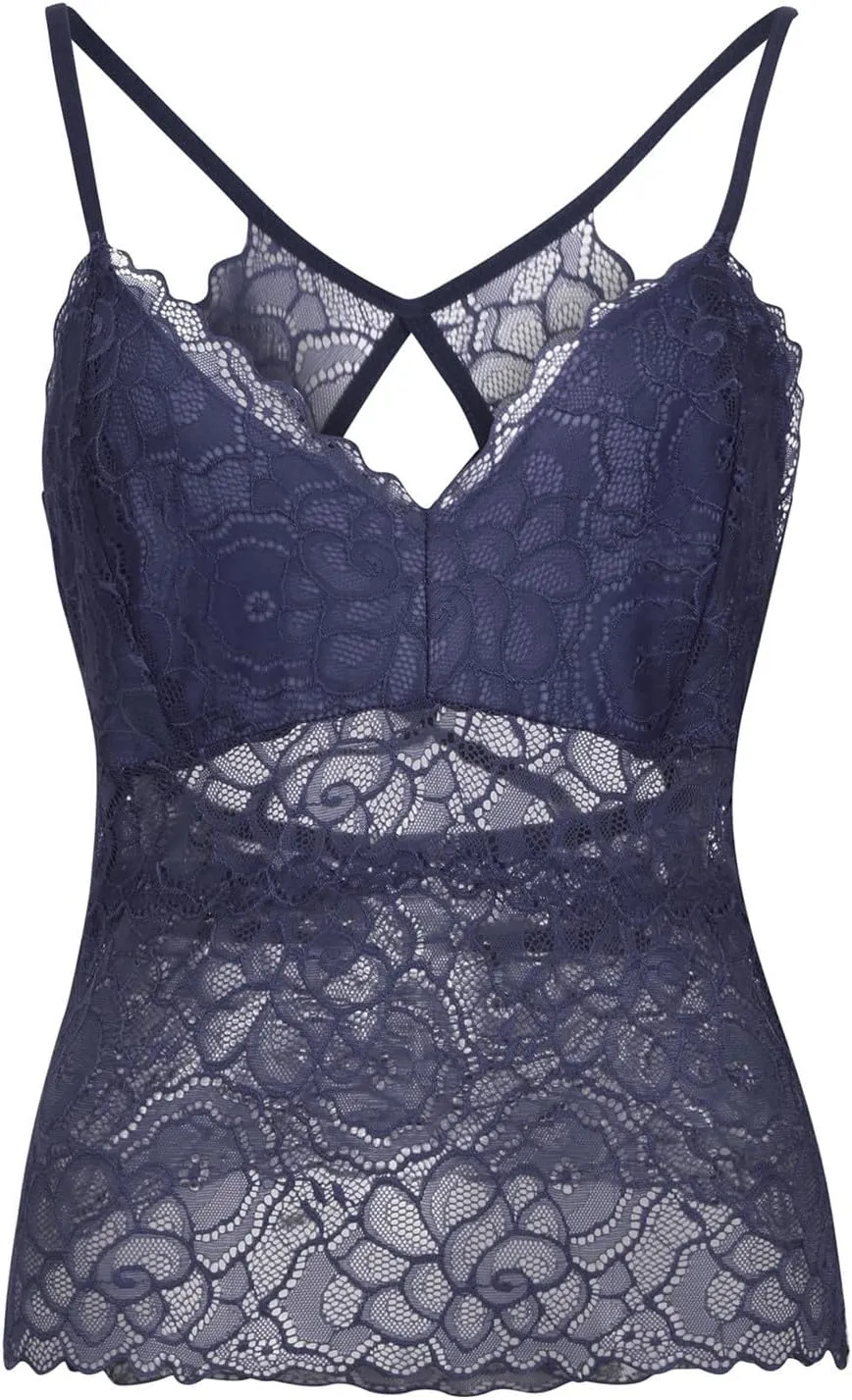 Women's Lace Bralette Cami Tops Sexy Padded Bustier Adjustable Strap Crop Top Wireless Bra Underwear