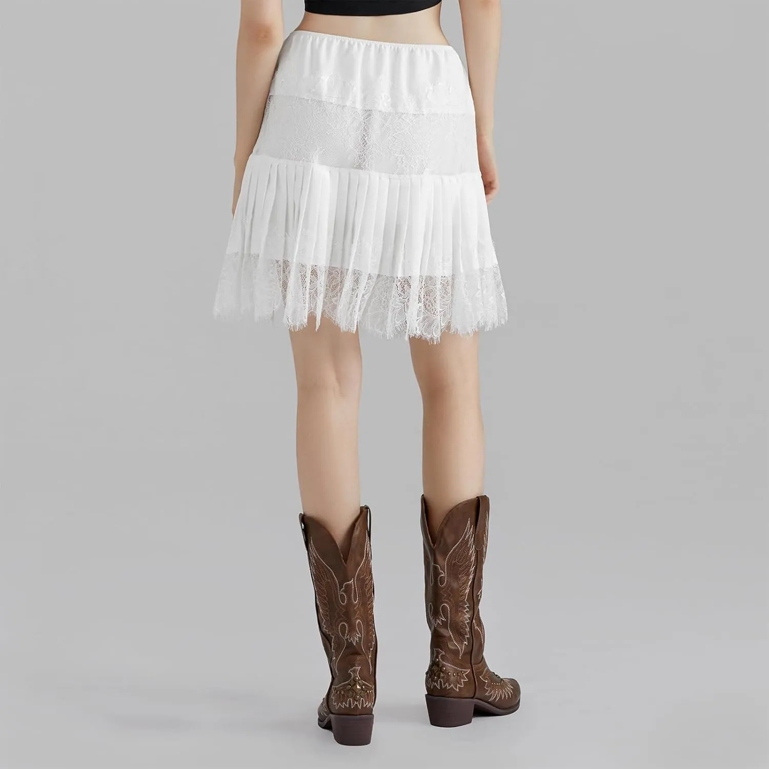 Women's Lace Mini Skirt Y2k Ruffle Mid-Rise Pleated Lace Skirts Spring Summer Casual Short Skirts