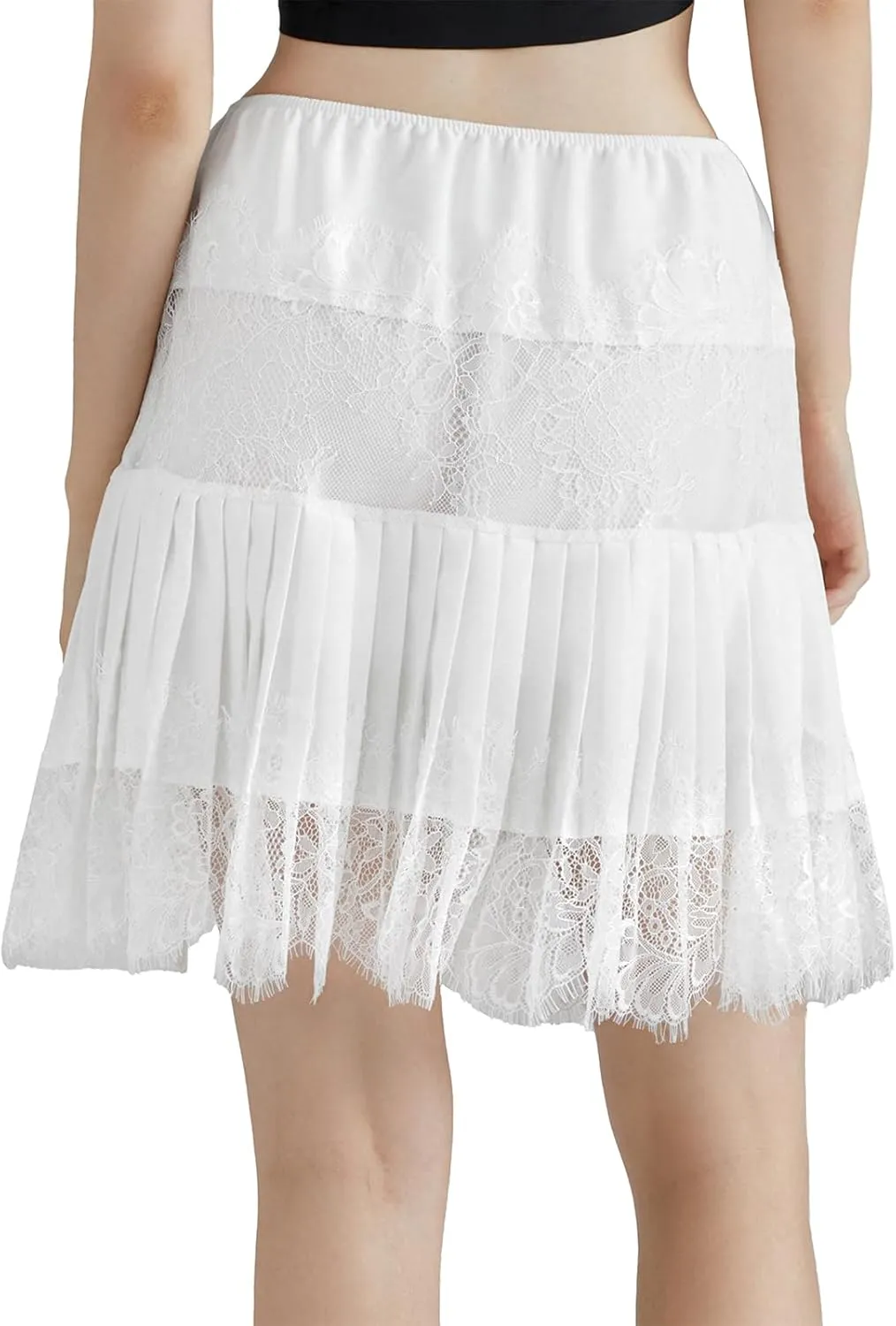 Women's Lace Mini Skirt Y2k Ruffle Mid-Rise Pleated Lace Skirts Spring Summer Casual Short Skirts