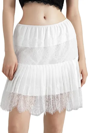 Women's Lace Mini Skirt Y2k Ruffle Mid-Rise Pleated Lace Skirts Spring Summer Casual Short Skirts