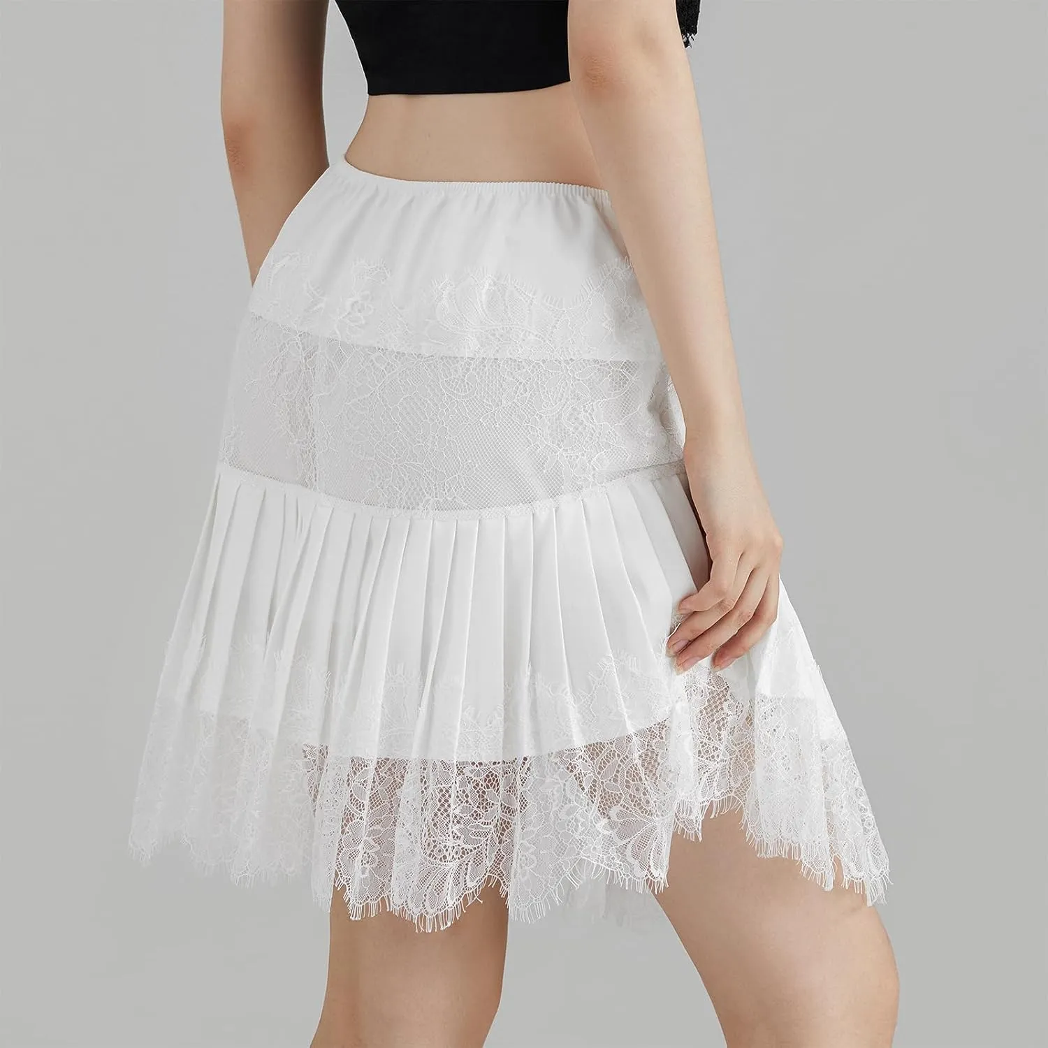 Women's Lace Mini Skirt Y2k Ruffle Mid-Rise Pleated Lace Skirts Spring Summer Casual Short Skirts