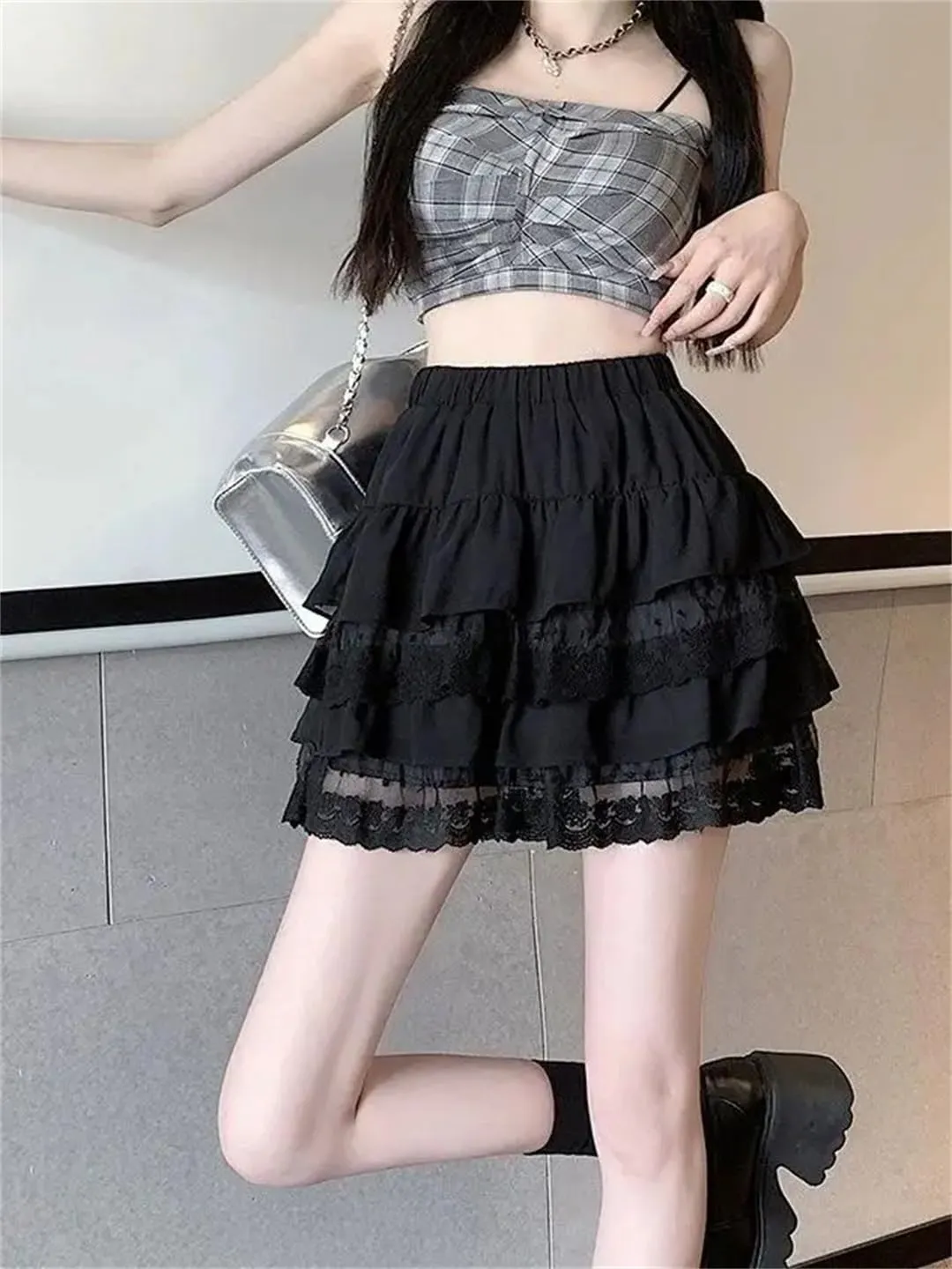 Women's Lace Pleated Skirt Japanese Lace Cake Mini Skirt Summer Beach Style Short Skirt