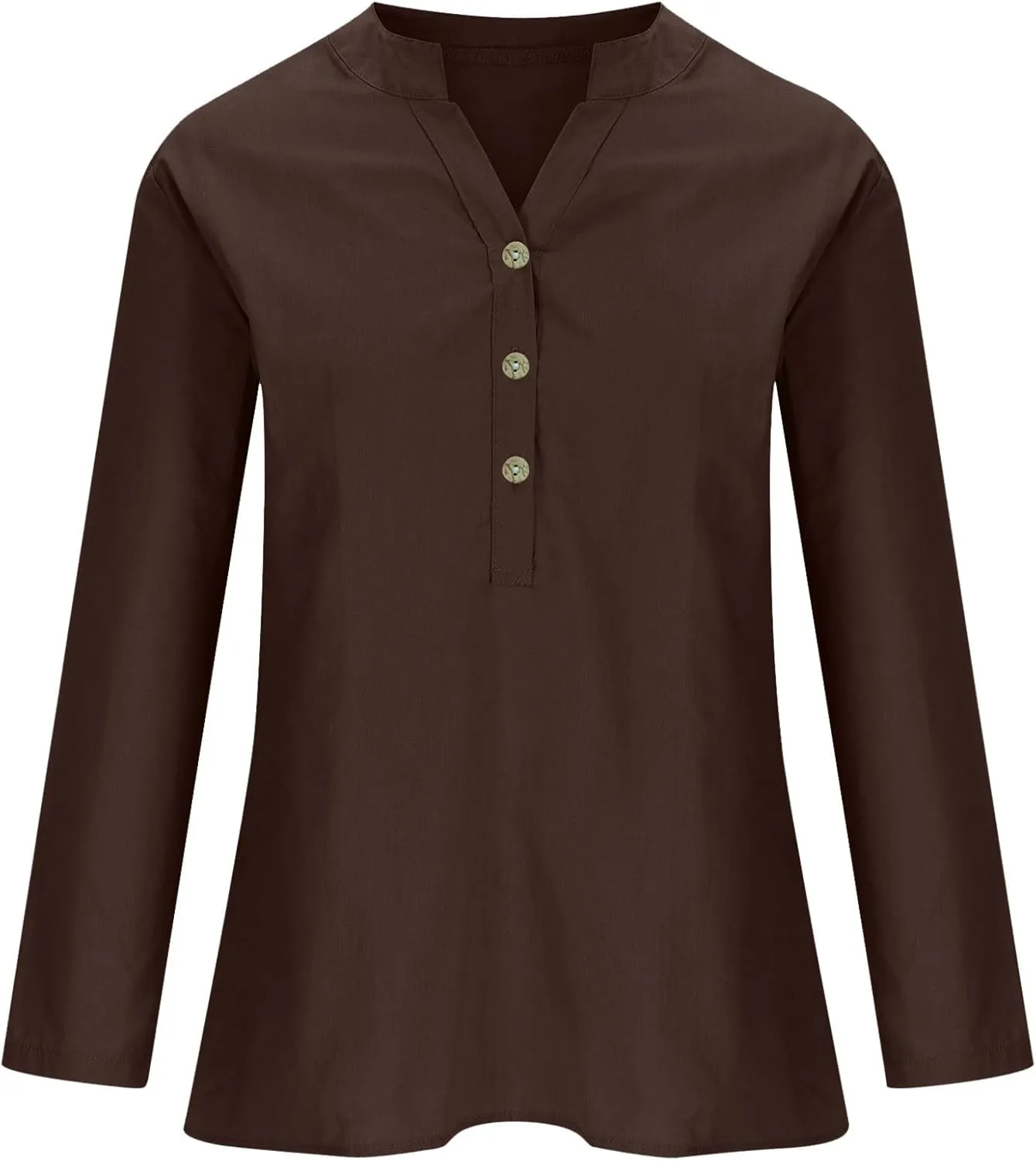 Women's Linen Shirts V Neck Buttons Blouses Lapel Beach Tee Top Short Sleeve Loose T-Shirts