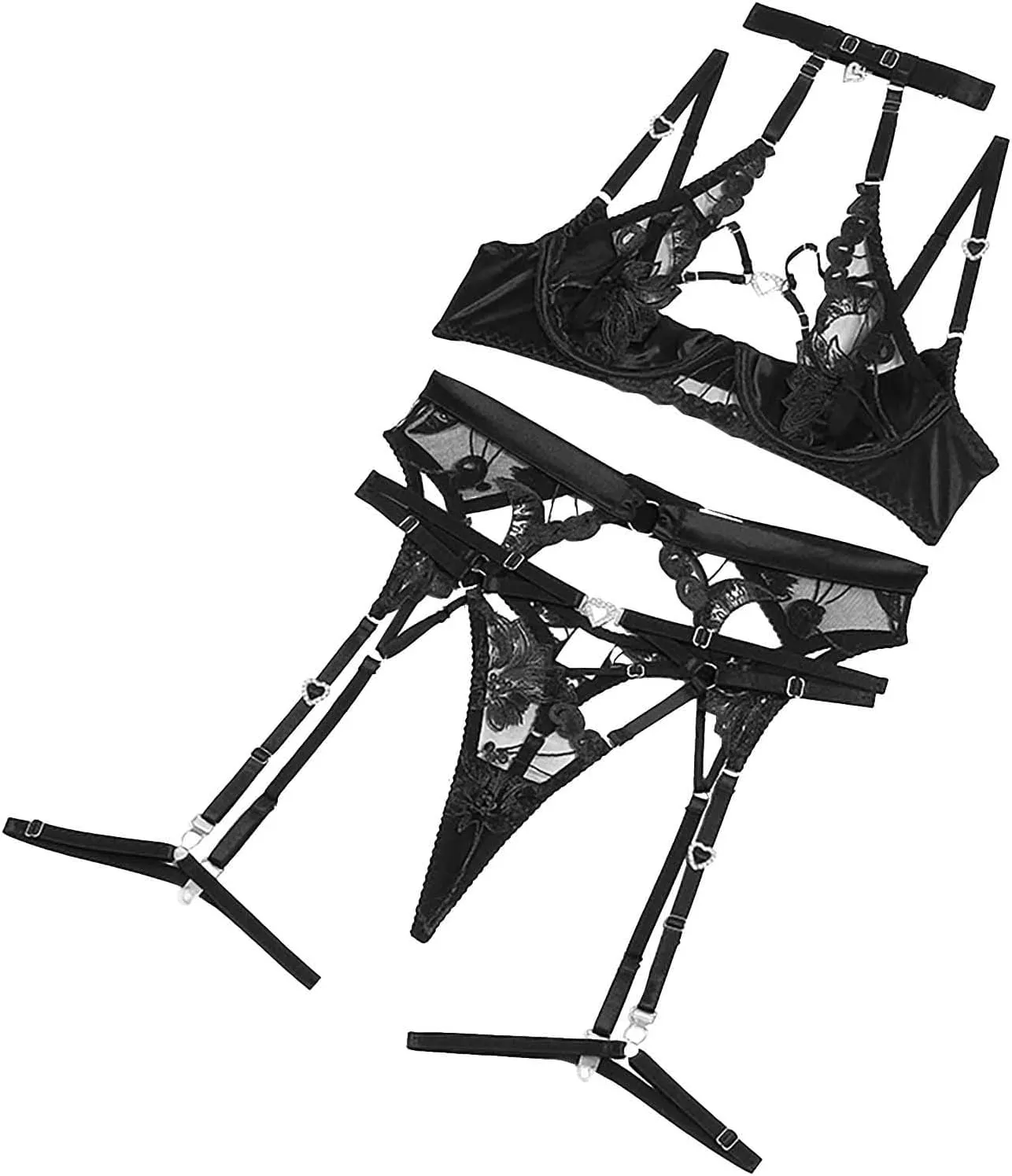 Women's Lingerie Set Lace Bra and Panty with Garter Belt Sexy Bandage Bralette Corset Tops G-String Thongs Briefs