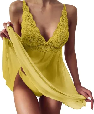 Women's Lingerie Set Stretchy Nightwear G-String Teddy Babydolls Strap Mini Dress Underwear Set