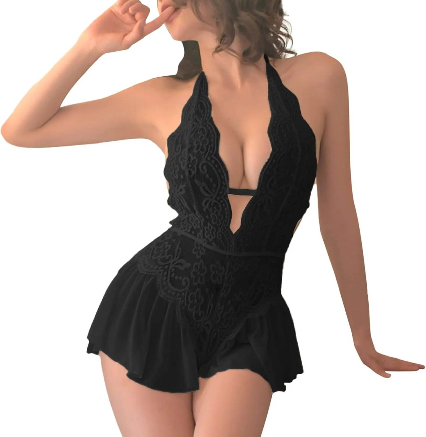 Women's Lingerie Sets Silk Nightwear Bralette High Waist Panty Set Babydoll Soft Nightie with Suspender Belt