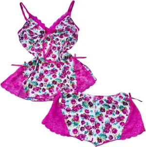 Womens Lingerie Sexy Sleepwear Set Pajamas Sleeveless Shorts Lingerie Sexy Slim Sleepwear Set Deep V Teddy Mini