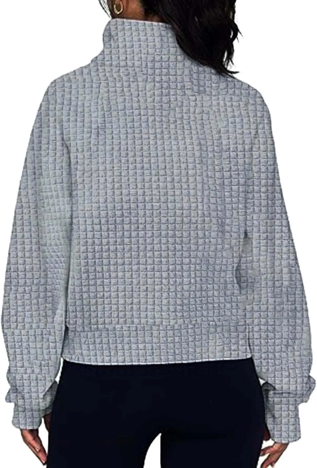 Women's Long Sleeve Casual Lapel Pullover Half Zip Sweatshirts Cropped Plaid Hoodies With Pocket Fall Trendy Outfits