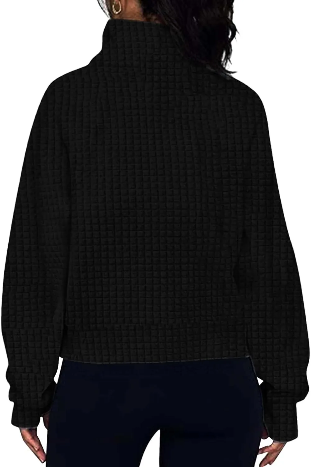 Women's Long Sleeve Casual Lapel Pullover Half Zip Sweatshirts Cropped Plaid Hoodies With Pocket Fall Trendy Outfits