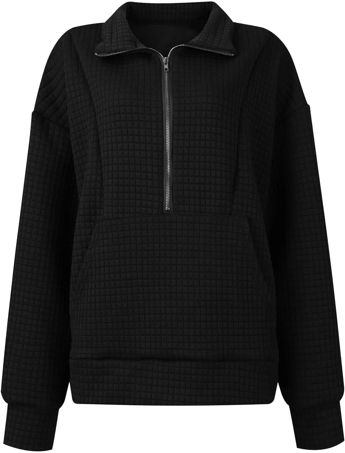 Women's Long Sleeve Casual Lapel Pullover Half Zip Sweatshirts Cropped Plaid Hoodies With Pocket Fall Trendy Outfits