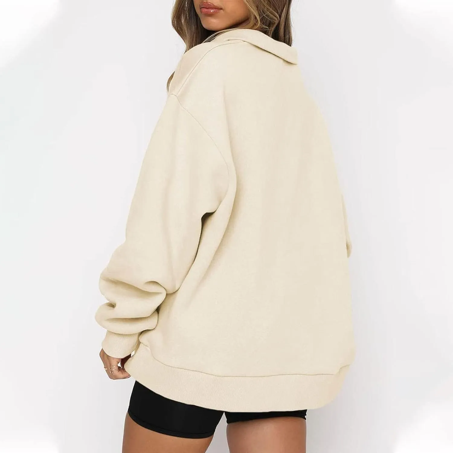 Womens Long Sleeve Hoodless Sweatshirt Trendy Quarter Zip Athletic Casual Pullover Tops Fall Warm Solid Color Top