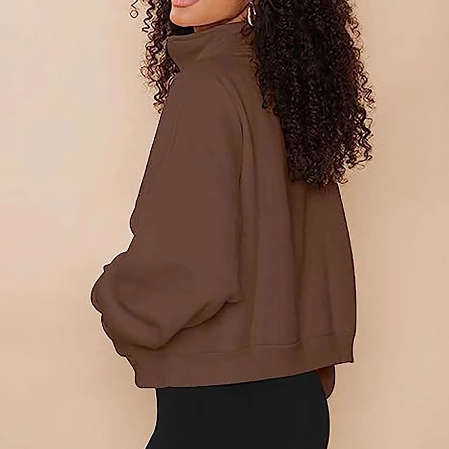 Womens Long Sleeve Solid Color Half Zip Sweatshirts Fall Winter Trendy Outfits Hoodies With Pockets Workout Pullover
