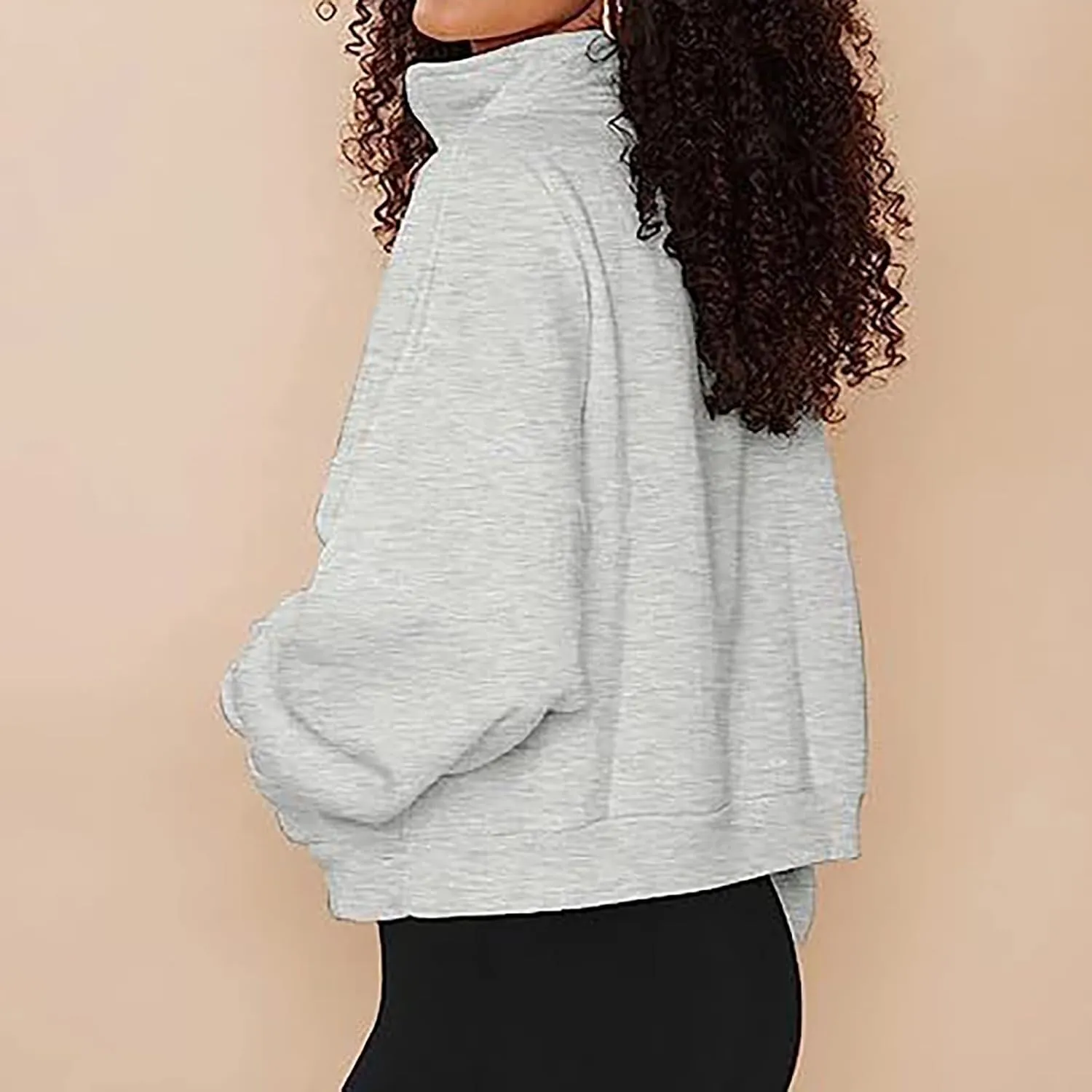 Womens Long Sleeve Solid Color Half Zip Sweatshirts Fall Winter Trendy Outfits Hoodies With Pockets Workout Pullover