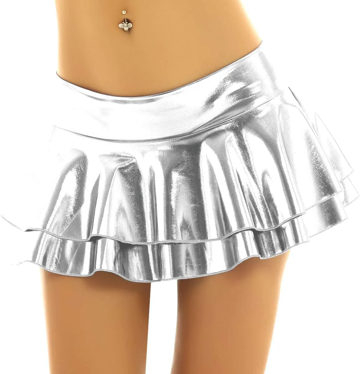 Women's Metallic Mini Skirt Shiny Holographic Y2k Party Pleated Flared Mini Skater Skirts