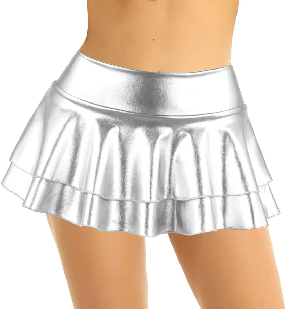 Women's Metallic Mini Skirt Shiny Holographic Y2k Party Pleated Flared Mini Skater Skirts