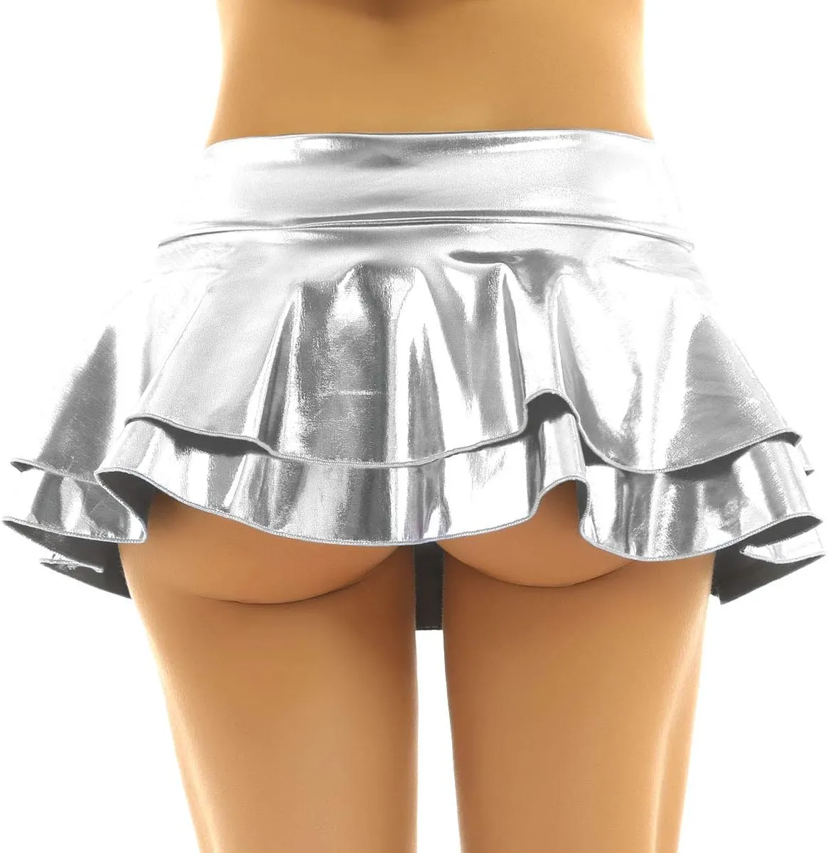 Women's Metallic Mini Skirt Shiny Holographic Y2k Party Pleated Flared Mini Skater Skirts