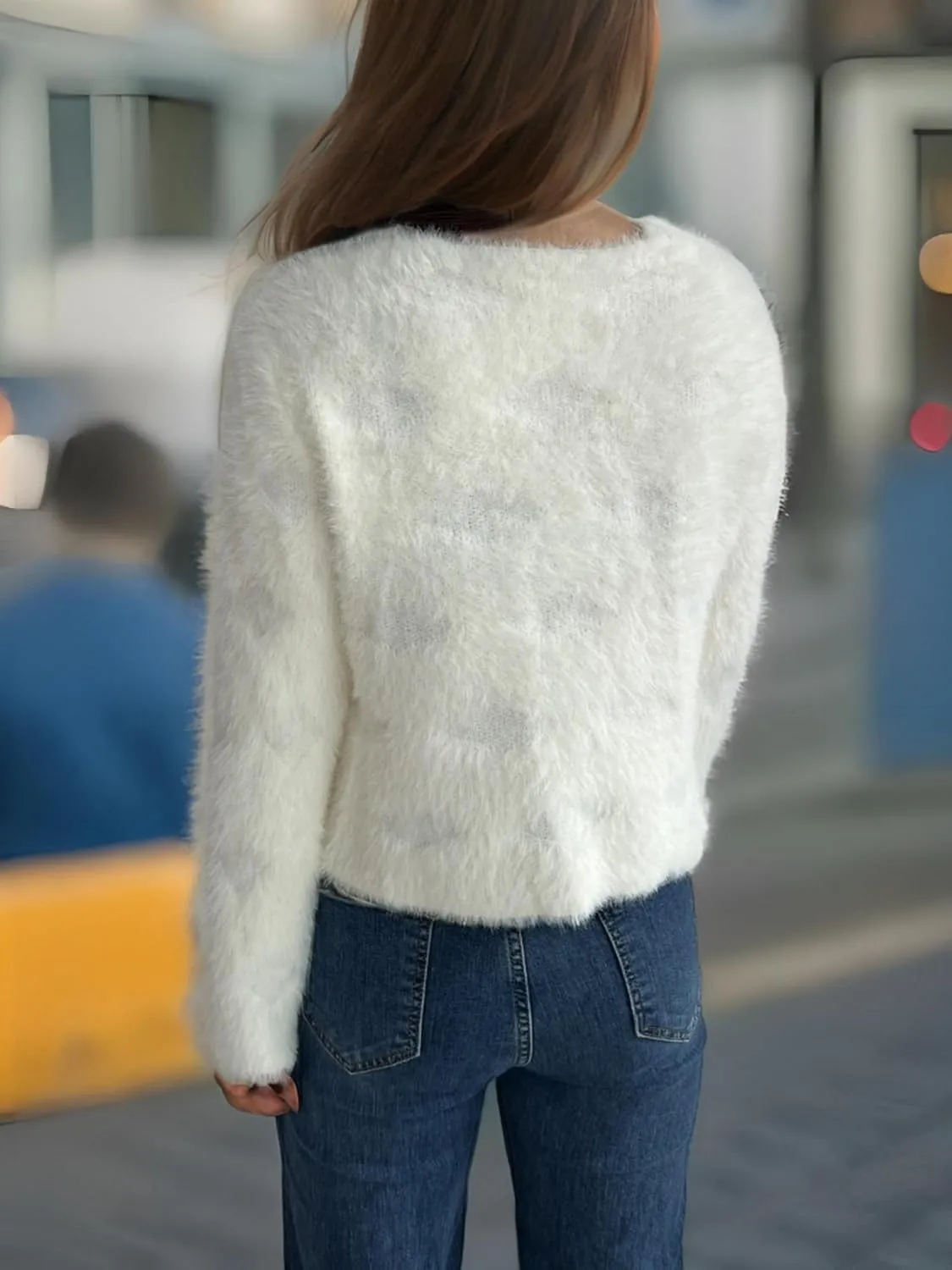 Women's Mohair Sweater – Fuzzy Mohair Cardigan Pearl Soft Chunky Button-Up Fuzzy Sweater for Women