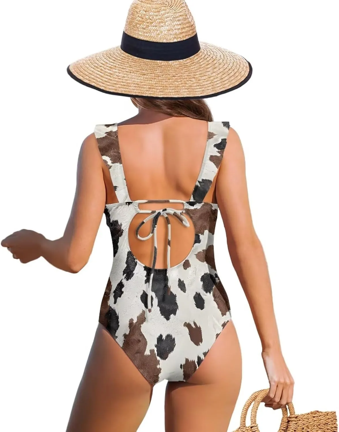 Womens One Piece Swimsuit Sexy Ruffle Swimsuit Bathing Suit Tummy Control Swimwear V Neck Swimsuit for Vacation