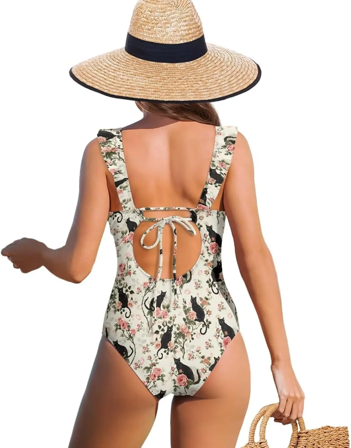 Womens One Piece Swimsuit Sexy Ruffle Swimsuit Bathing Suit Tummy Control Swimwear V Neck Swimsuit for Vacation