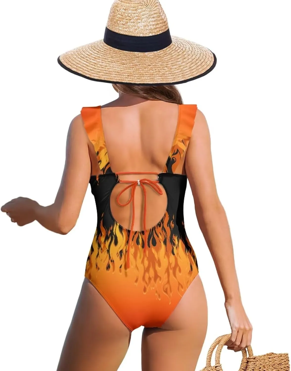 Womens One Piece Swimsuit Sexy Ruffle Swimsuit Bathing Suit Tummy Control Swimwear V Neck Swimsuit for Vacation