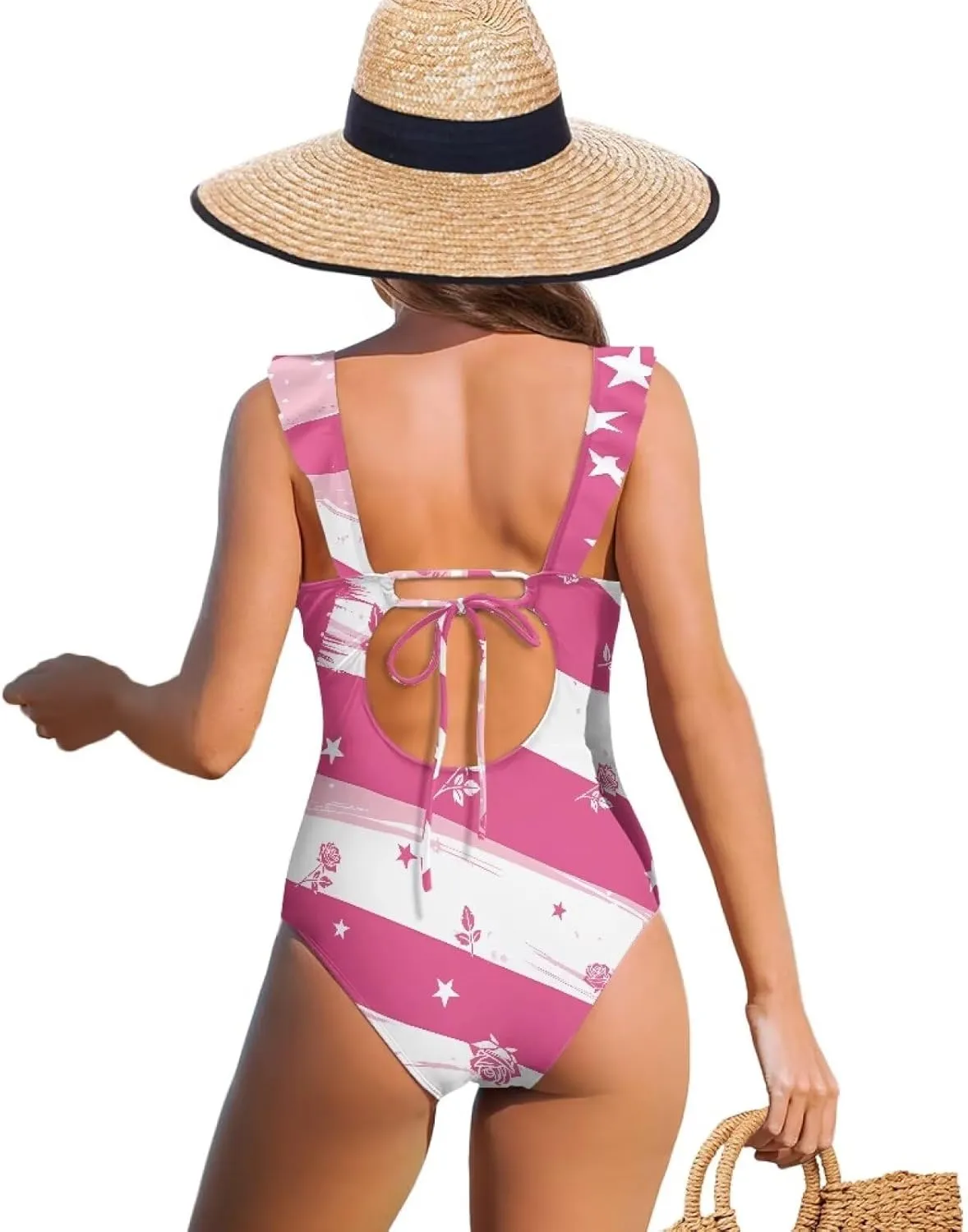 Womens One Piece Swimsuit Sexy Ruffle Swimsuit Bathing Suit Tummy Control Swimwear V Neck Swimsuit for Vacation