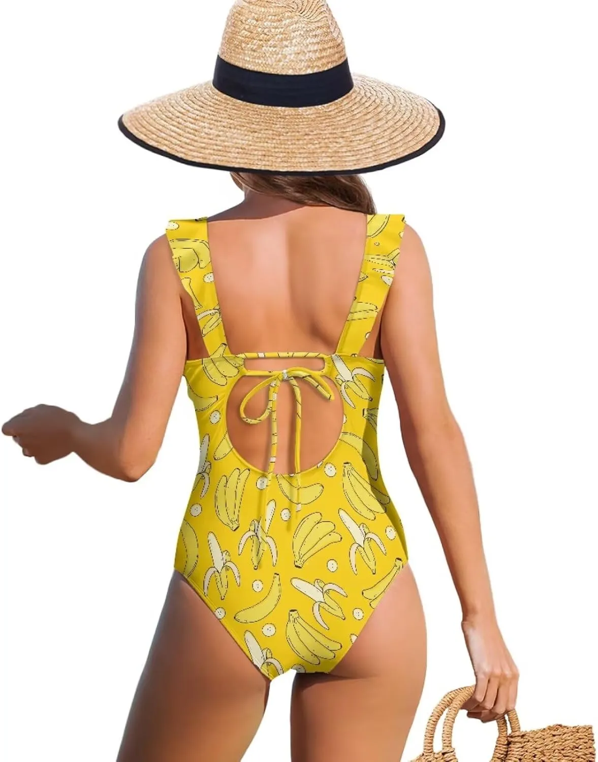 Womens One Piece Swimsuit Sexy Ruffle Swimsuit Bathing Suit Tummy Control Swimwear V Neck Swimsuit for Vacation