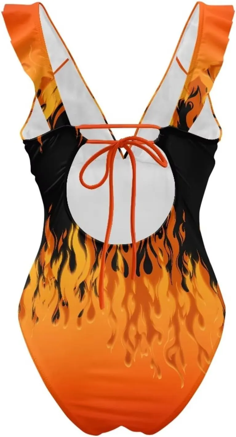 Womens One Piece Swimsuit Sexy Ruffle Swimsuit Bathing Suit Tummy Control Swimwear V Neck Swimsuit for Vacation