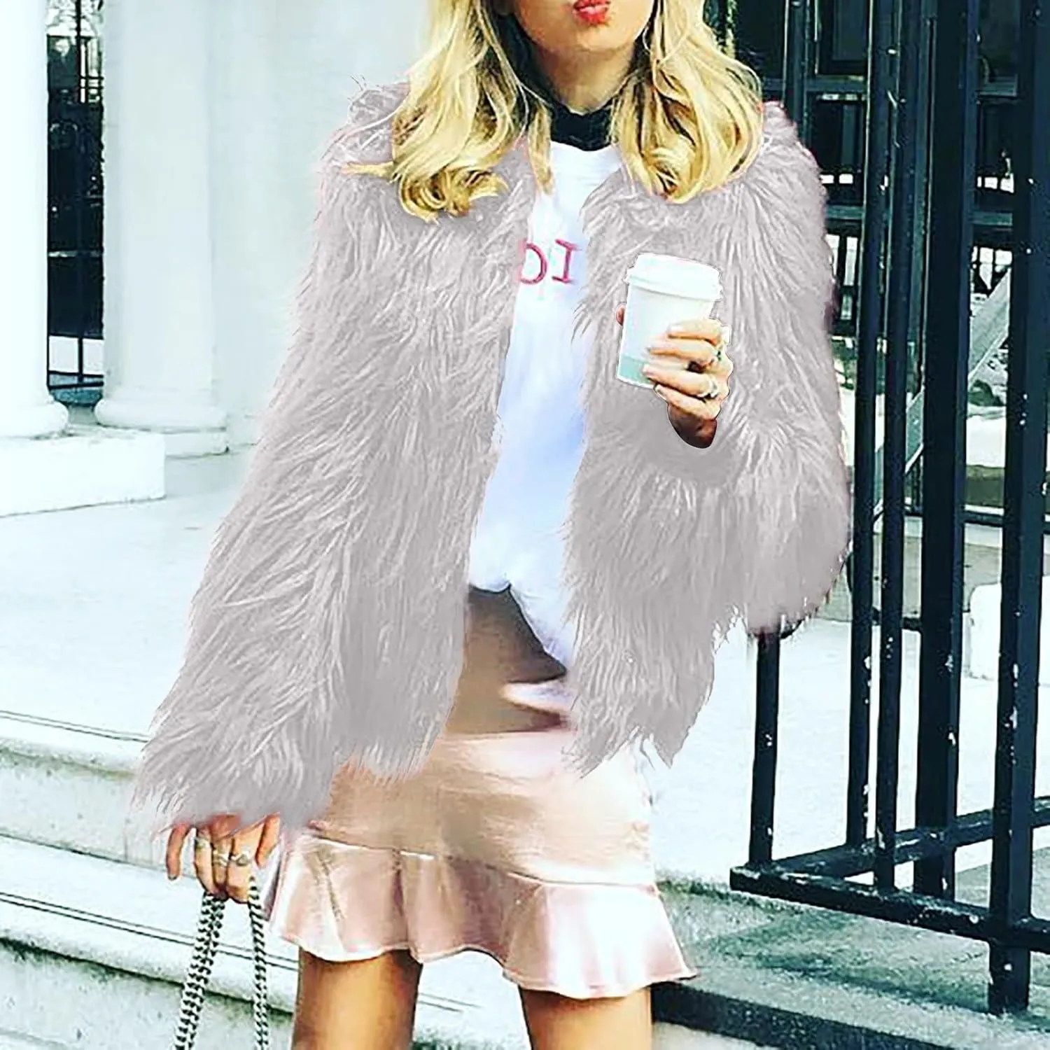 Womens Open Front Faux Fur Cardigan Winter Fashion Oversize Thermal Jackets Casual Long Sleeve Chunky Fuzzy Outwears
