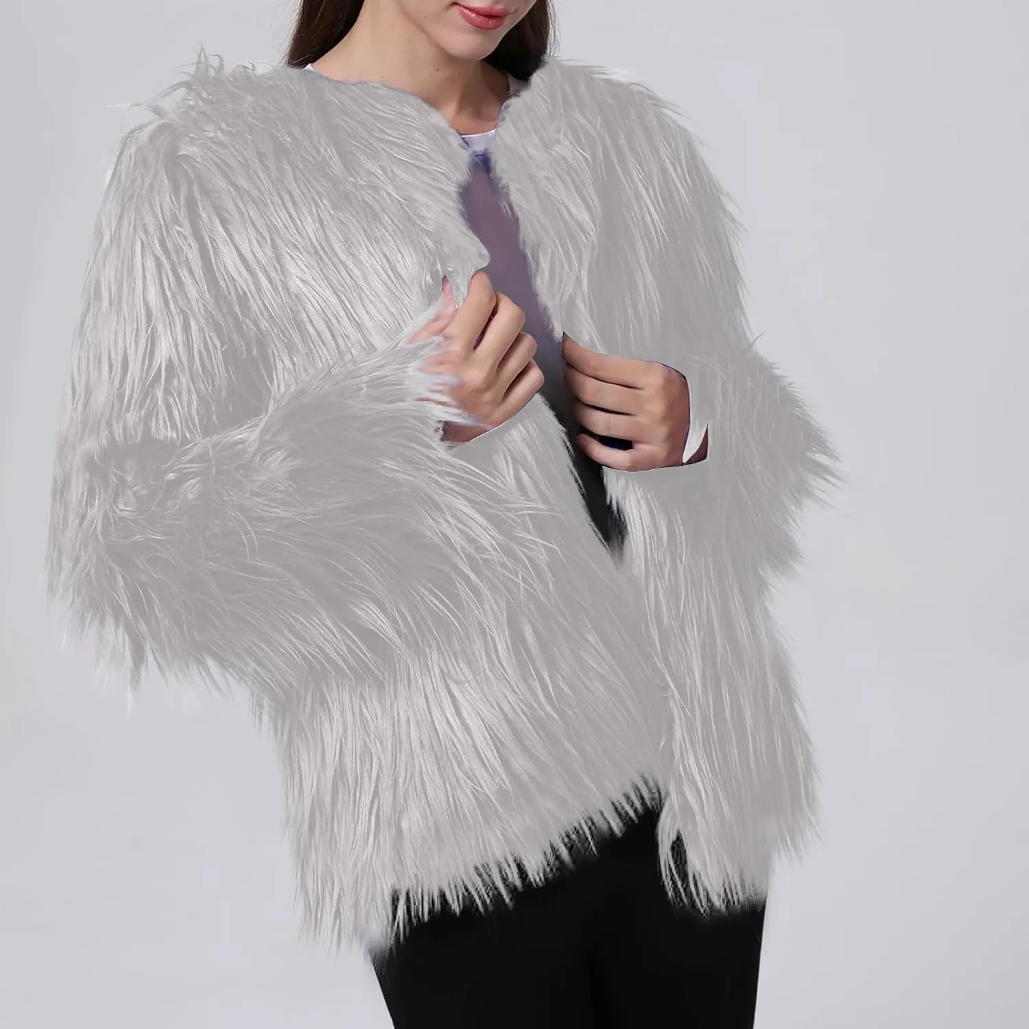 Womens Open Front Faux Fur Cardigan Winter Fashion Oversize Thermal Jackets Casual Long Sleeve Chunky Fuzzy Outwears