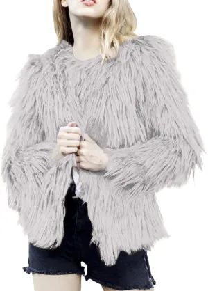 Womens Open Front Faux Fur Cardigan Winter Fashion Oversize Thermal Jackets Casual Long Sleeve Chunky Fuzzy Outwears