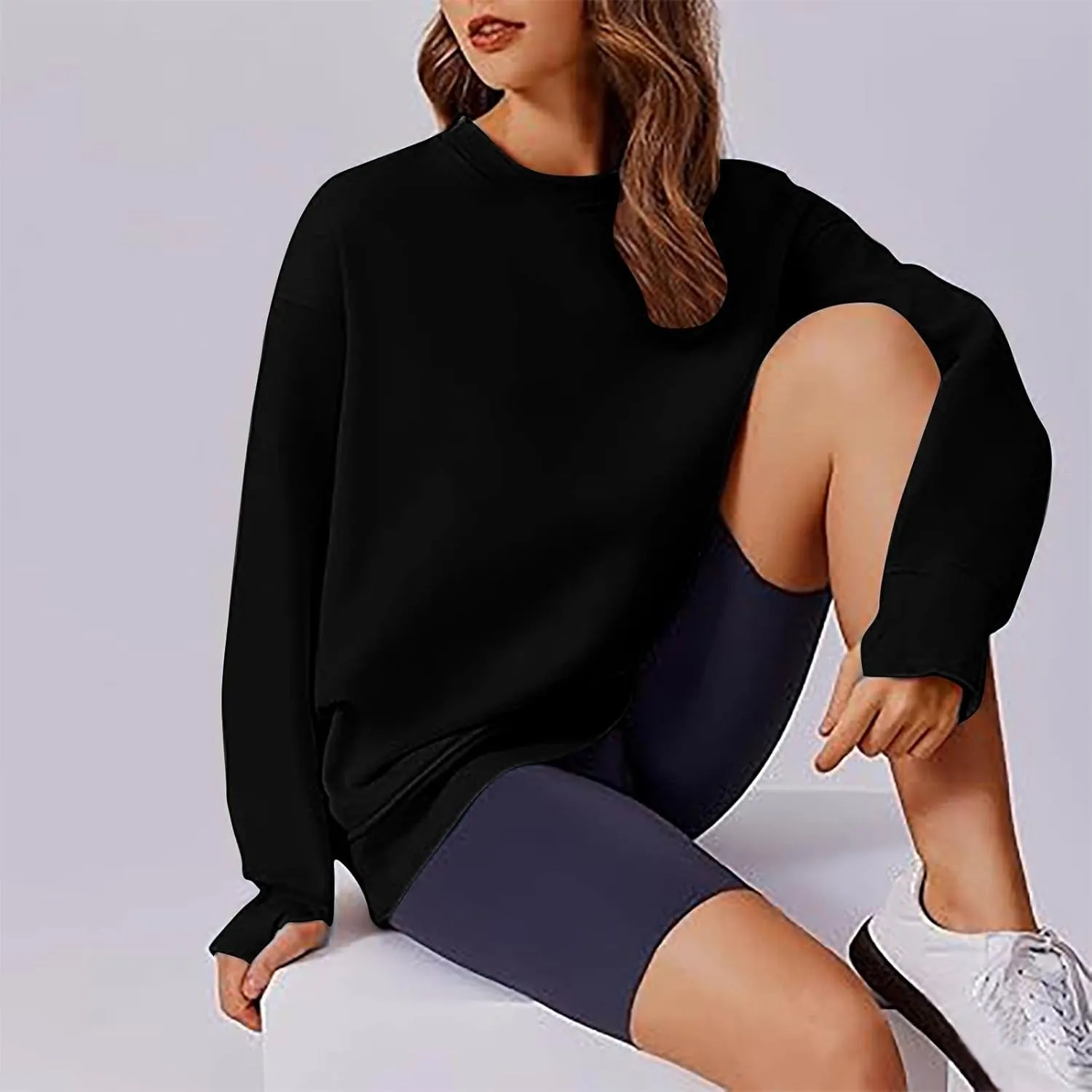 Womens Oversized Sweatshirts Spring Trendy Long Sleeve Crewneck Pullover Tops Casual Comfy Outfits with Thumb Holes