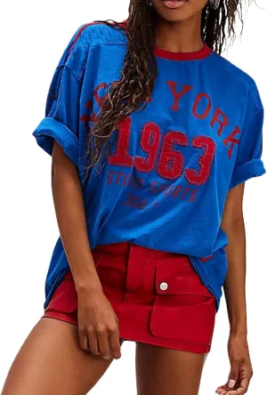 Womens Oversized Tshirt Graphic Tees Crew Neck Summer Short Sleeve Shirts Funny Letter Printed Loose Fit Y2k Trendy Tops