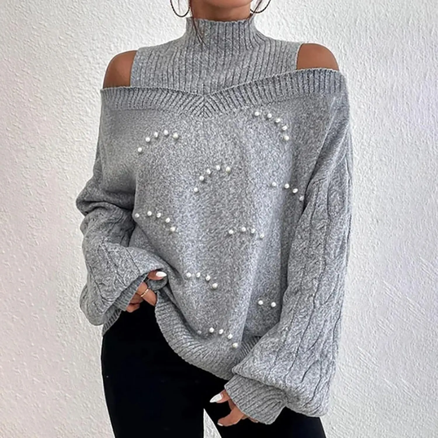Women's Oversized Turtleneck Long Sleeve Fuzzy Knit Casual Chunky Warm 2024 Fall Pullover Pullover Sweaters for