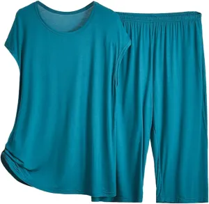 Womens Pajama Set 2 Piece Women's Casual Shorts Short Sleeve Print T-Shirt Sleepwear Nightwear Set Lounge Sets