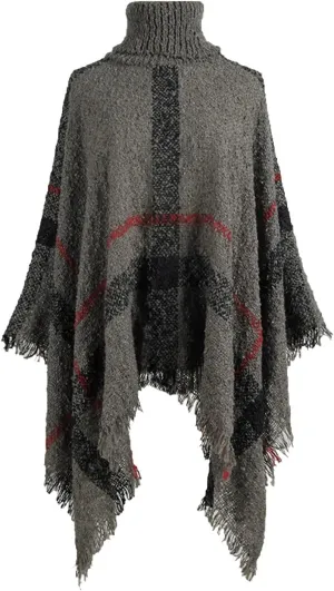 Womens Plaid Poncho Cape Winter Warm Coat Faux Fur Trim Shawl Cloak Elegant Pullover Shawls Cape Layers