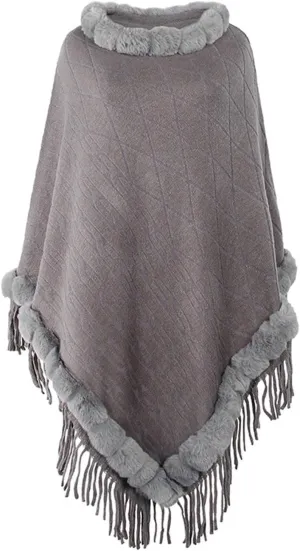 Womens Plaid Poncho Cape Winter Warm Coat Faux Fur Trim Shawl Cloak Elegant Pullover Shawls Cape Layers