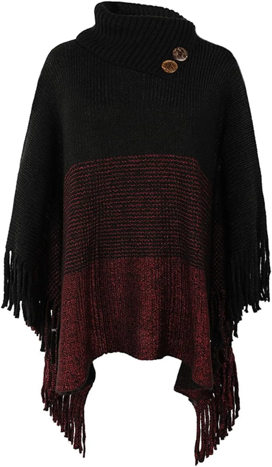 Womens Plaid Poncho Cape Winter Warm Coat Faux Fur Trim Shawl Cloak Elegant Pullover Shawls Cape Layers
