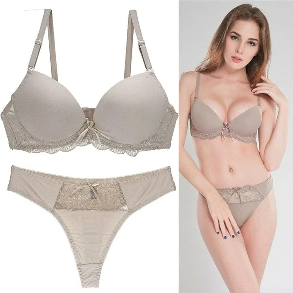 Womens Plunge Bra Panties Lingerie Set Sexy Bras Lace Lined Underwire Underwear