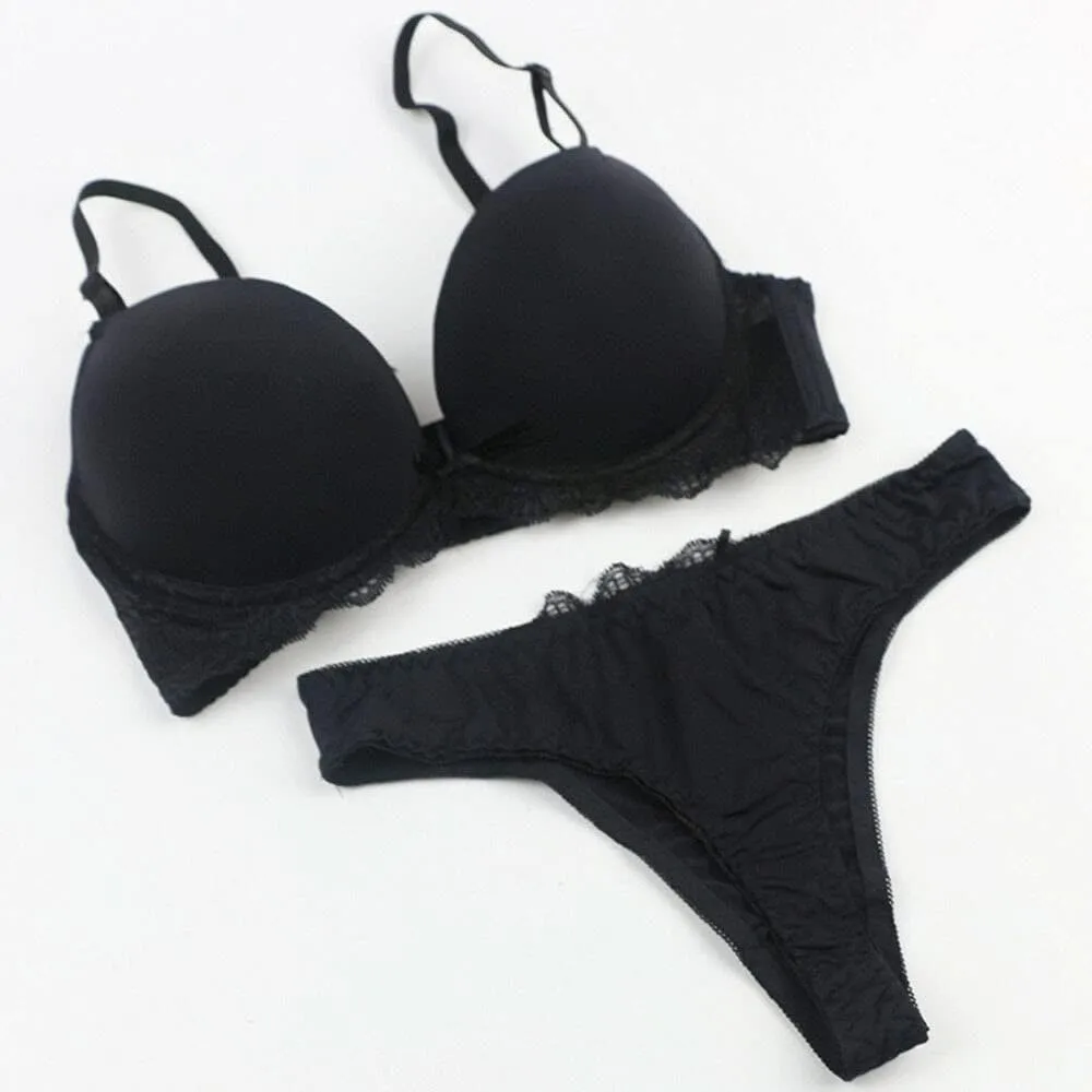 Womens Plunge Bra Panties Lingerie Set Sexy Bras Lace Lined Underwire Underwear