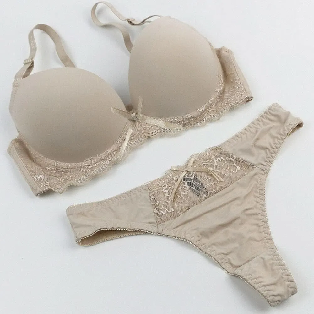 Womens Plunge Bra Panties Lingerie Set Sexy Bras Lace Lined Underwire Underwear