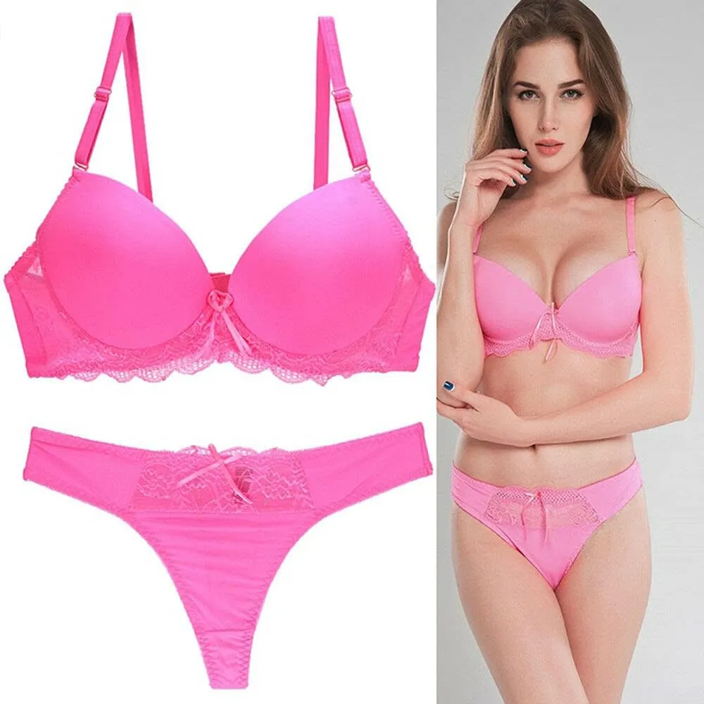 Womens Plunge Bra Panties Lingerie Set Sexy Bras Lace Lined Underwire Underwear
