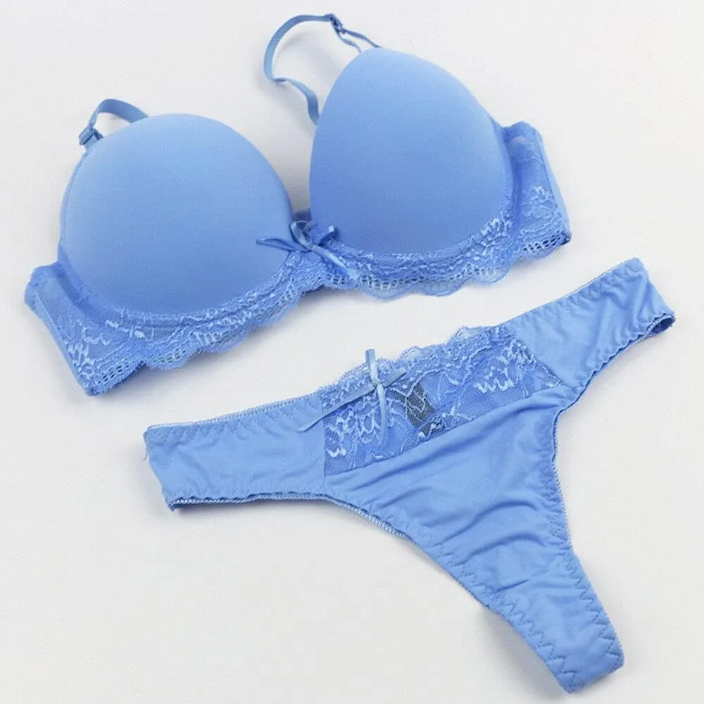 Womens Plunge Bra Panties Lingerie Set Sexy Bras Lace Lined Underwire Underwear