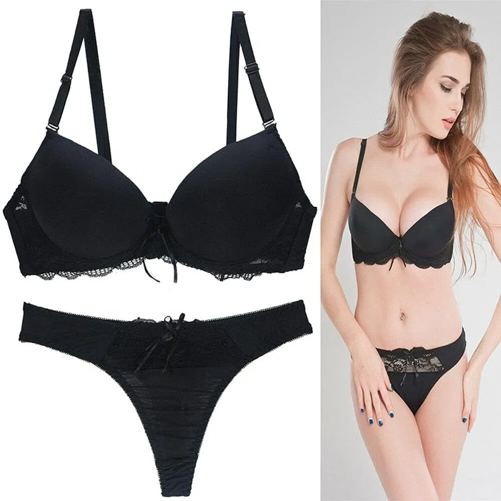 Womens Plunge Bra Panties Lingerie Set Sexy Bras Lace Lined Underwire Underwear